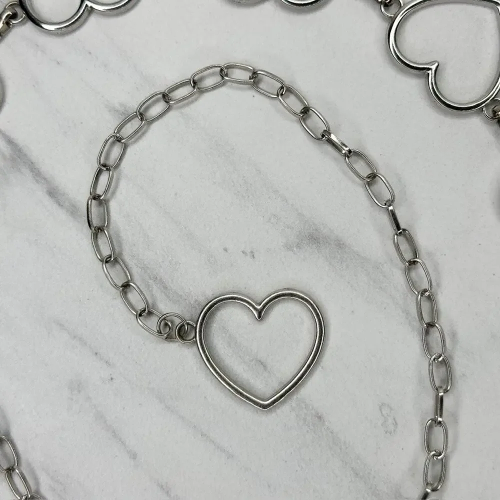 Open Heart Silver Tone Chain Belt One Size (OS) ✨